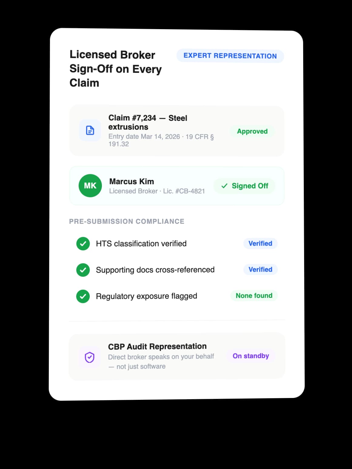 Licensed Broker Sign-Off on Every Claim