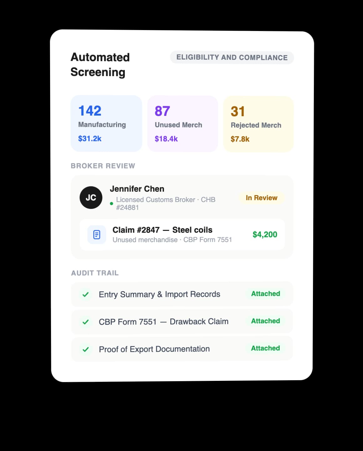 Automated Screening Across All Drawback Types